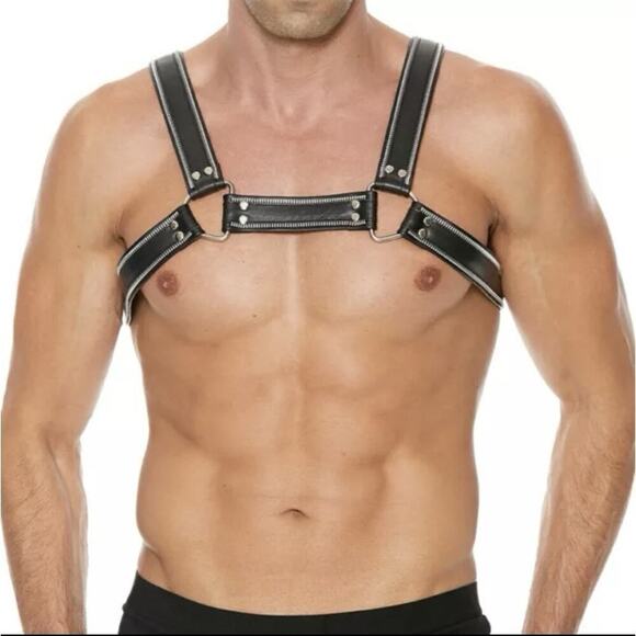 🦋B2G1🦋SHOTS-UOMO Genuine Leather Z Series D-Ring Bulldog Chest Harness Fetish - Picture 1 of 5